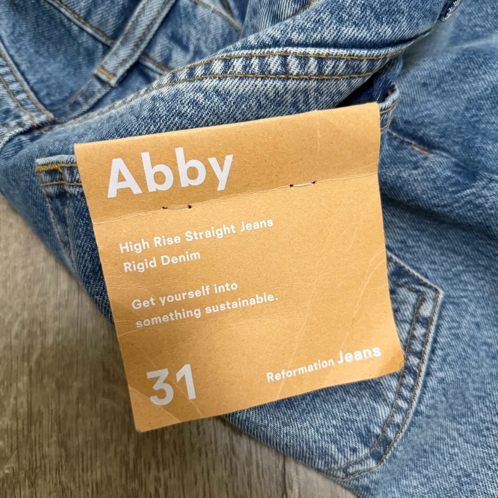 REFORMATION JEANS ABBY HIGH RISE STRAIGHT RIGID DENIM BLUE GALWAY Sz 31 NWT - Picture 9 of 12
